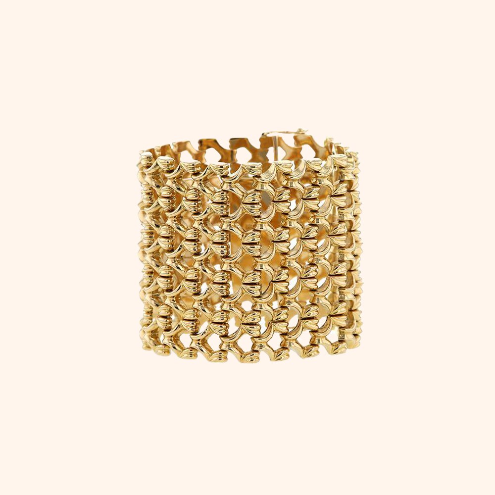 Bracelet Manchette croisillons en or jaune 14K